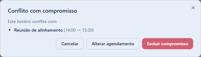 Alerta de conflito com compromisso na agenda