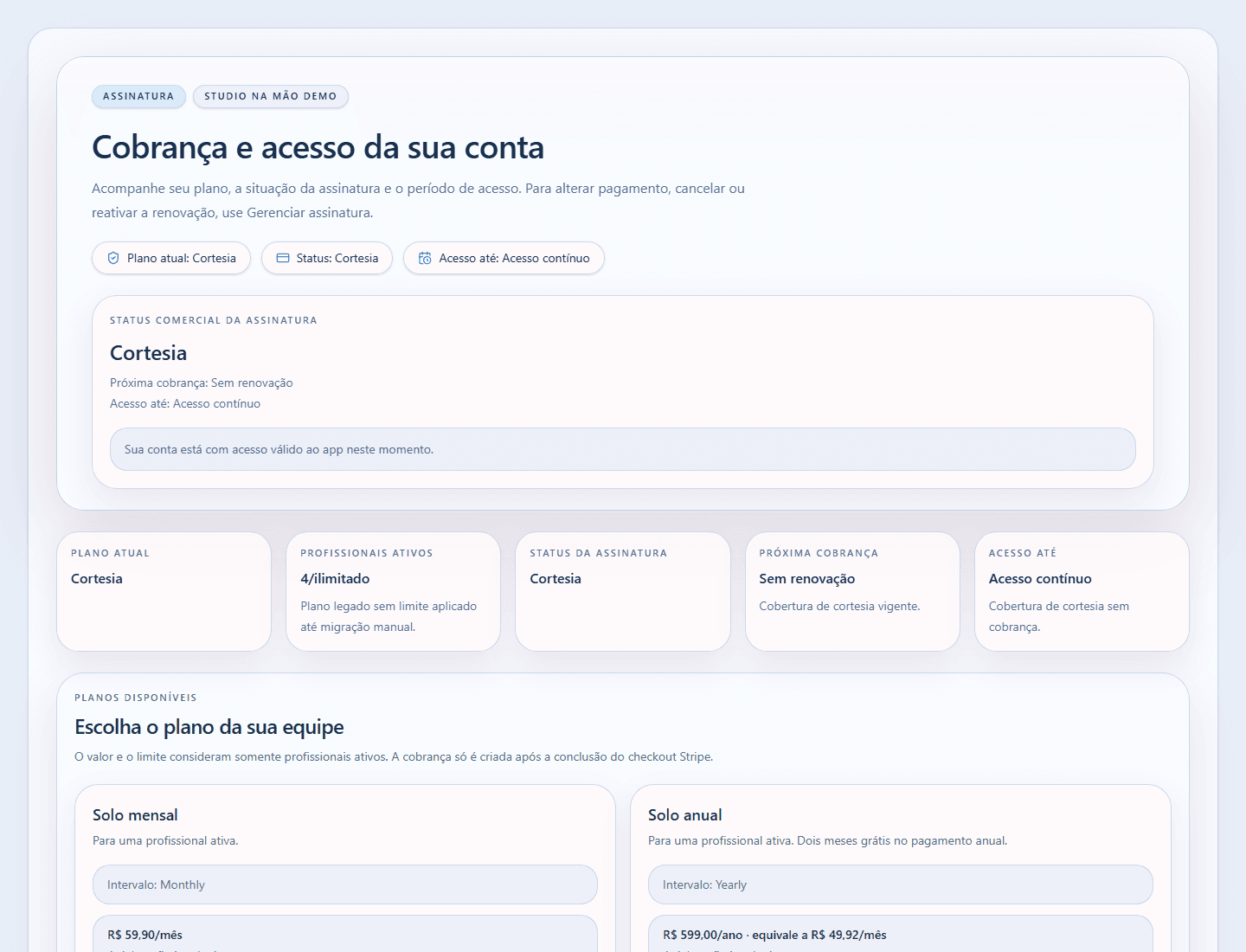 Tela de assinatura e plano